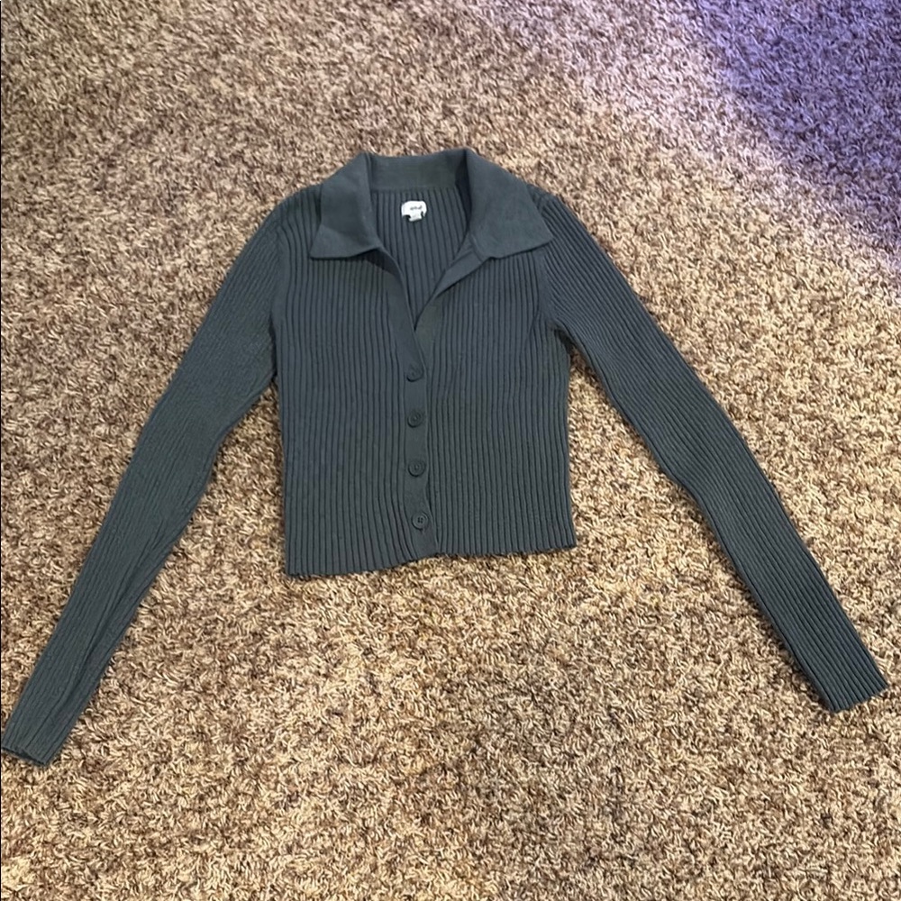 Aerie Forest Green Cardigan Sweater Knit Long Sleeve